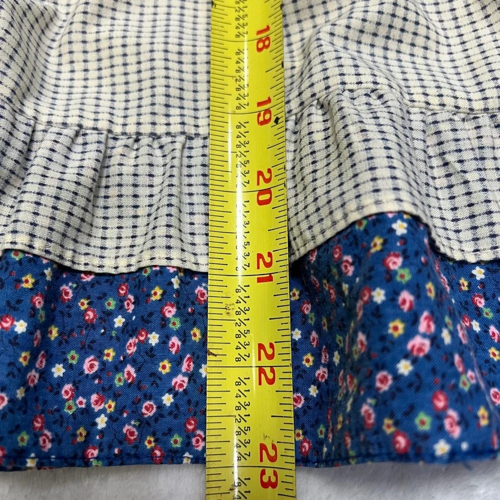 Polly Flinders Vintage Hand Smocked Dress Girls Size 6 Floral Grid Mixed Print